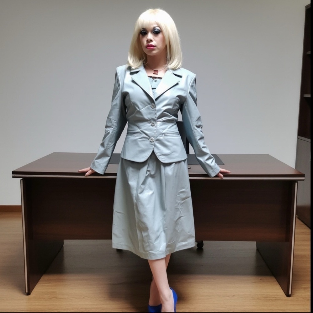 Vintage Blue Light blue Danier Blazer Skirt suit size Large Blazer 12 Skirt